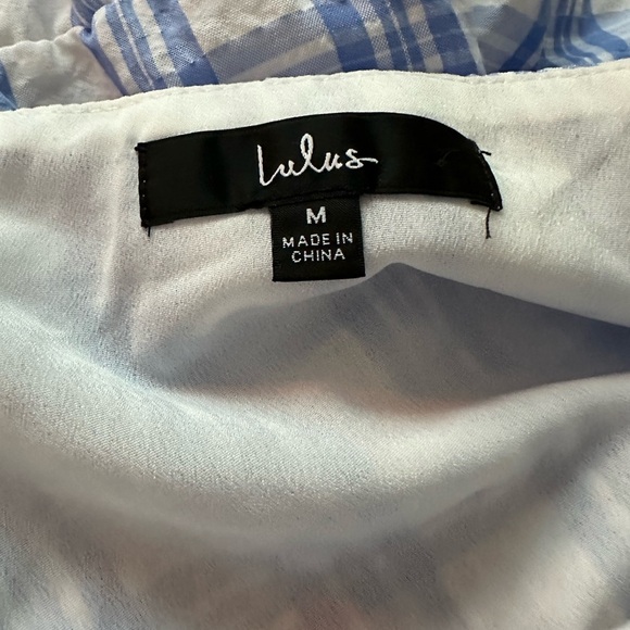 Lulu’s Idyllic Image Blue Plaid burton up mid dress with pockets M - Picture 10 of 12